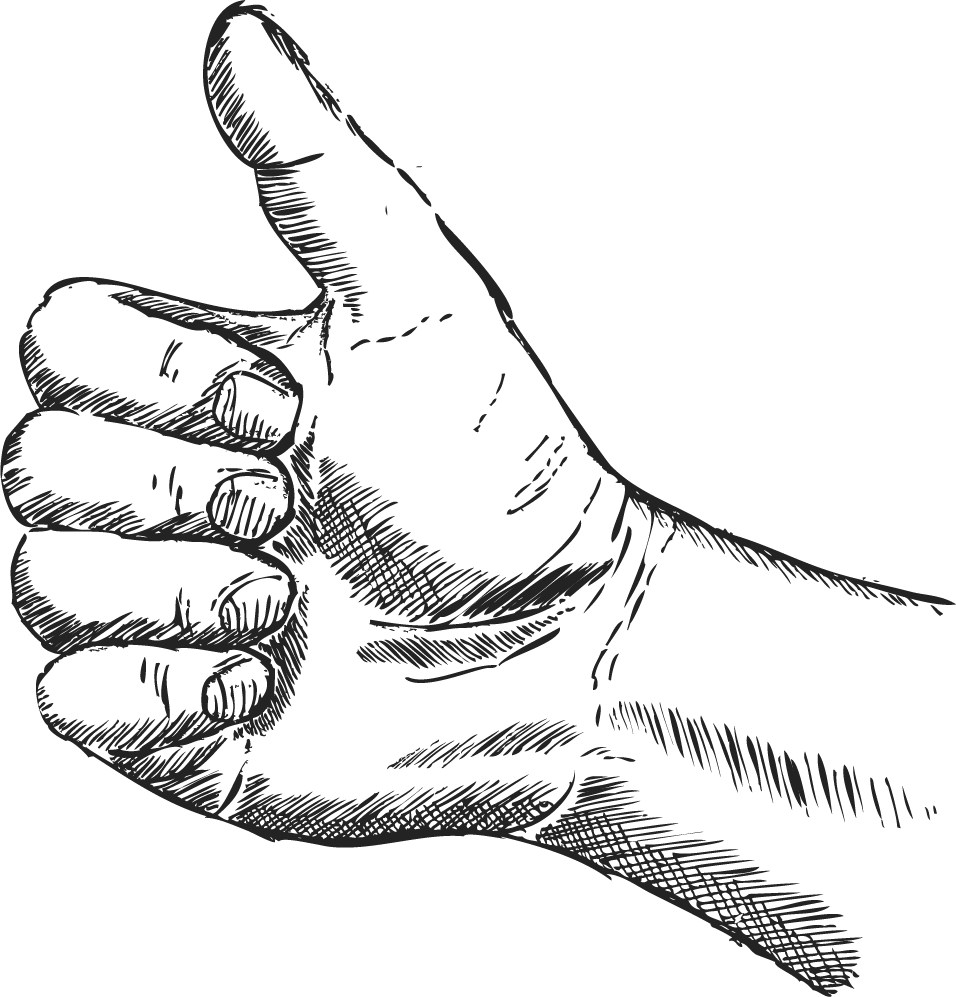 Woodcut illustration thumbs up